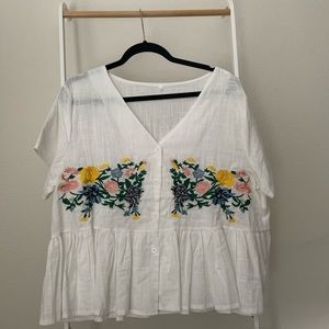 Floral embroidered cottagecore peplum blouse